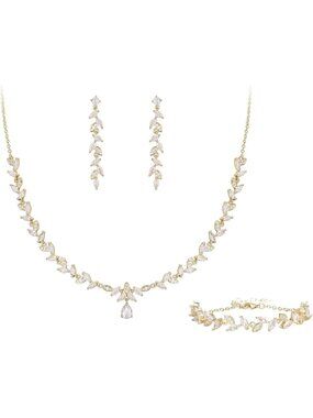 Elegant Wedding Jewelry Set - Cubic Zirconia Necklace & Earrings for Bride